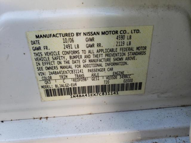 Photo 10 from auction – 2007 NISSAN MAXIMA SE with VIN 1N4BA41EX7C831141