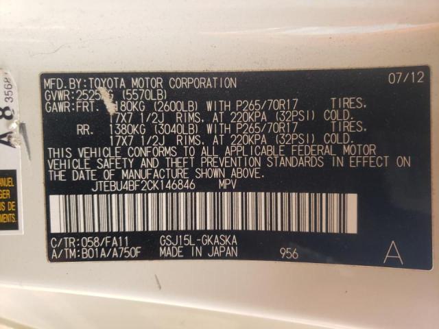 Photo 10 from auction – 2012 TOYOTA FJ CRUISER with VIN JTEBU4BF2CK146846