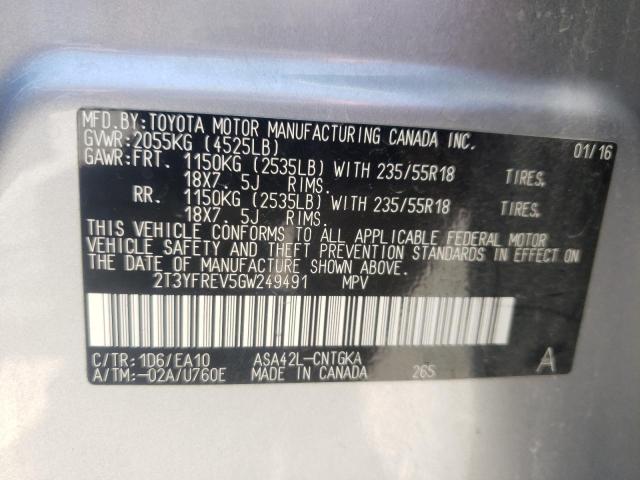 Photo 10 from auction – 2016 TOYOTA RAV4 LIMIT with VIN 2T3YFREV5GW249491