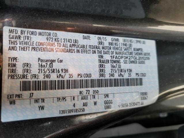 Photo 10 from auction – 2016 FORD FOCUS SE with VIN 1FADP3K27GL205259