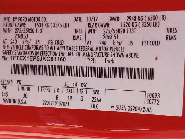 Photo 10 from auction – 2018 FORD F150 SUPER with VIN 1FTEX1EP5JKC61160