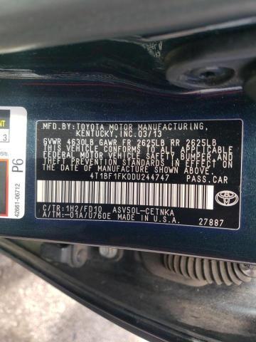 Photo 10 from auction – 2013 TOYOTA CAMRY L with VIN 4T1BF1FK0DU244747