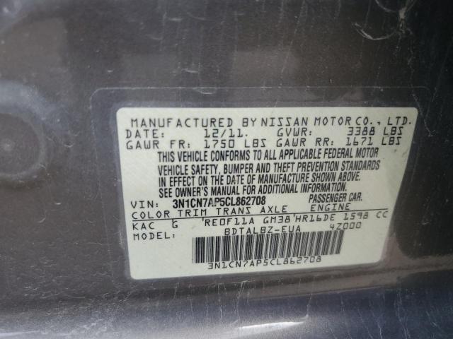 Photo 10 from auction – 2012 NISSAN VERSA S with VIN 3N1CN7AP5CL862708