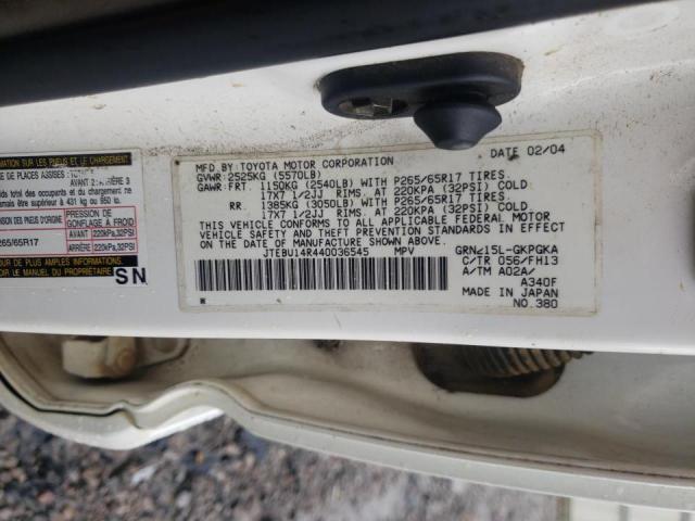 Photo 10 from auction – 2004 TOYOTA 4RUNNER SR with VIN JTEBU14R440036545