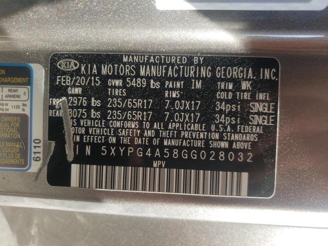 Photo 10 from auction – 2016 KIA SORENTO LX with VIN 5XYPG4A58GG028032