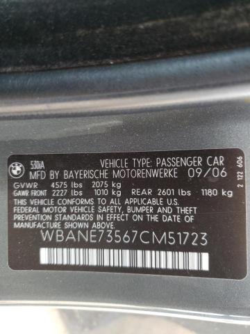 Photo 10 from auction – 2007 BMW 530 I with VIN WBANE73567CM51723