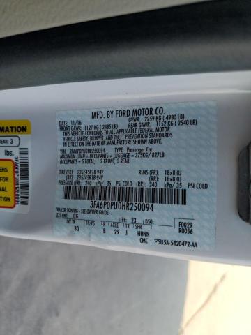 Photo 10 from auction – 2017 FORD FUSION SE with VIN 3FA6P0PU0HR250094