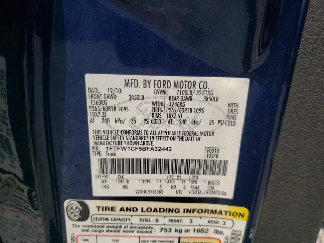 Photo 10 from auction – 2011 FORD F150 SUPER with VIN 1FTFW1CF5BFA32442