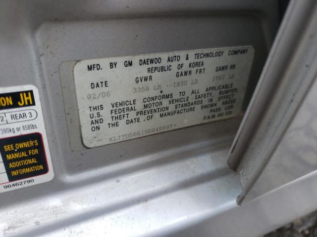 Photo 10 from auction – 2006 CHEVROLET AVEO BASE with VIN KL1TD56616B649997