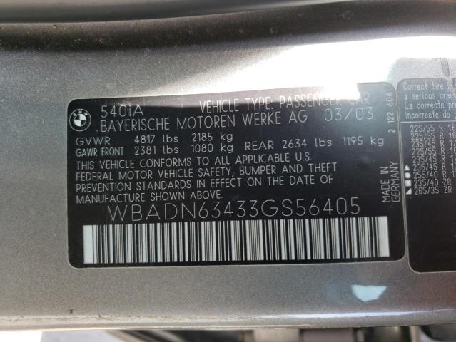 Photo 10 from auction – 2003 BMW 540 I AUTO with VIN WBADN63433GS56405