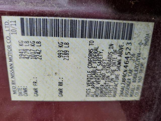 Photo 10 from auction – 2012 NISSAN ALTIMA BAS with VIN 1N4AL2AP4CN464523
