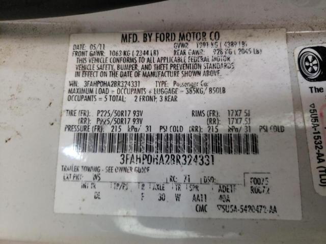 Photo 10 from auction – 2011 FORD FUSION SE with VIN 3FAHP0HA2BR324331