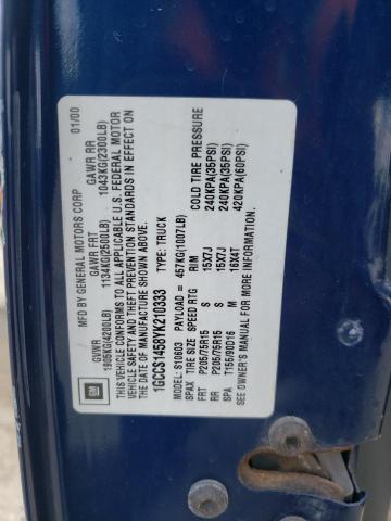 Photo 10 from auction – 2000 CHEVROLET 1/2 TON with VIN 1GCCS1458YK210333