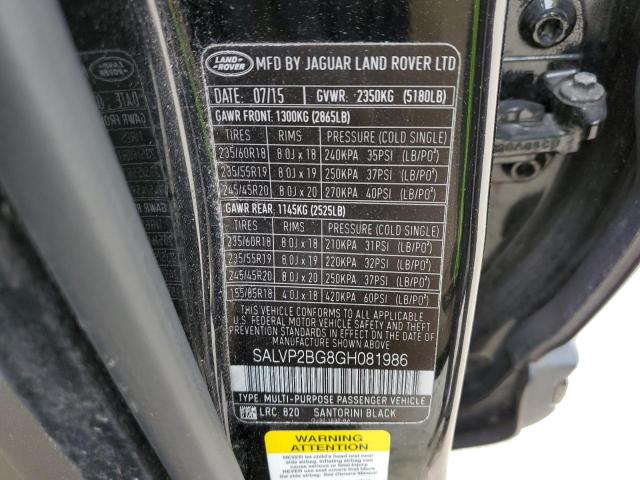 Zdjęcie 10 z aukcji – 2016 LAND ROVER RANGE ROVE z VIN SALVP2BG8GH081986
