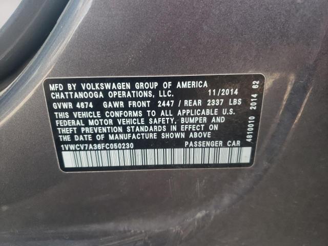 Photo 10 from auction – 2015 VOLKSWAGEN PASSAT SEL with VIN 1VWCV7A36FC050230