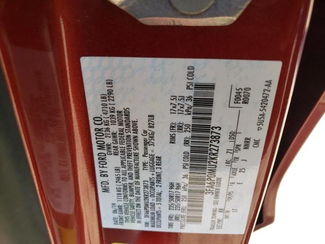 Photo 10 from auction – 2019 FORD FUSION SEL with VIN 3FA6P0MU2KR273873