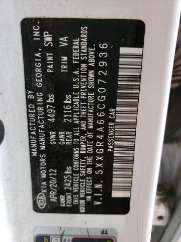 Photo 10 from auction – 2012 KIA OPTIMA SX with VIN 5XXGR4A66CG072936