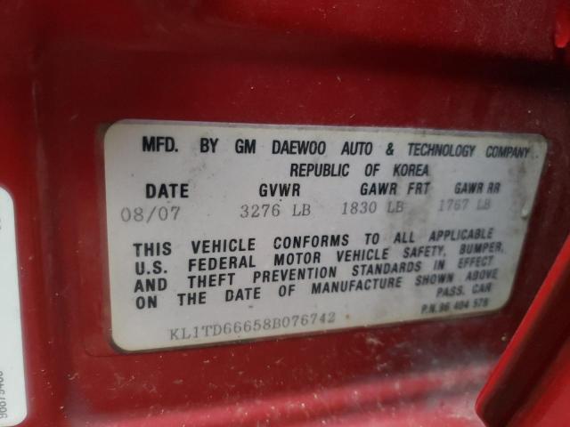 Photo 10 from auction – 2008 CHEVROLET AVEO BASE with VIN KL1TD66658B076742