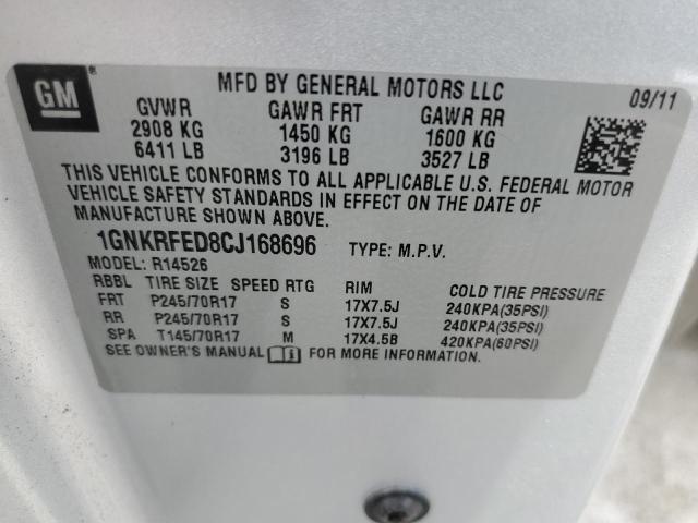 Photo 10 from auction – 2012 CHEVROLET TRAVERSE L with VIN 1GNKRFED8CJ168696