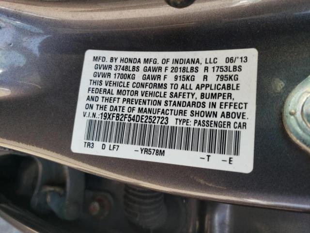 Photo 10 from auction – 2013 HONDA CIVIC LX with VIN 19XFB2F54DE252723