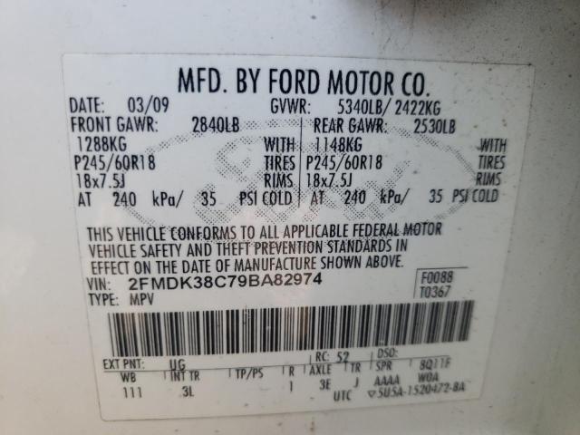 Photo 10 from auction – 2009 FORD EDGE SEL with VIN 2FMDK38C79BA82974