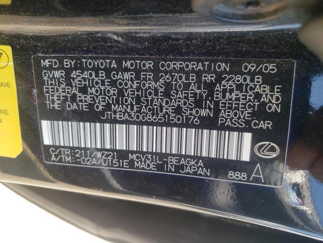 Photo 10 from auction – 2006 LEXUS ES 330 with VIN JTHBA30G865150176