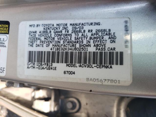Photo 10 from auction – 2004 TOYOTA CAMRY LE with VIN 4T1BE32K34U802501