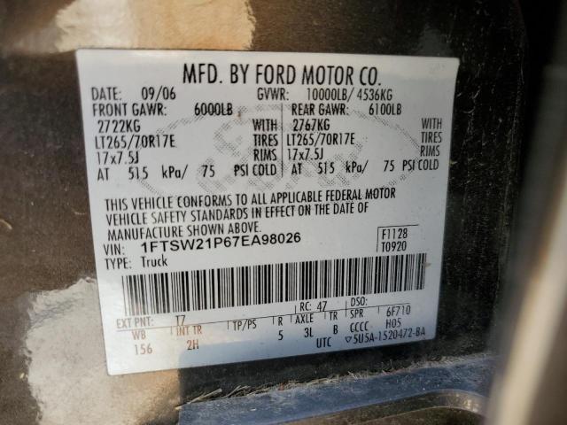 Photo 10 from auction – 2007 FORD F250 SUPER with VIN 1FTSW21P67EA98026