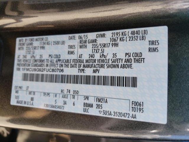Photo 10 from auction – 2015 FORD ESCAPE SE with VIN 1FMCU9G92FUC80706