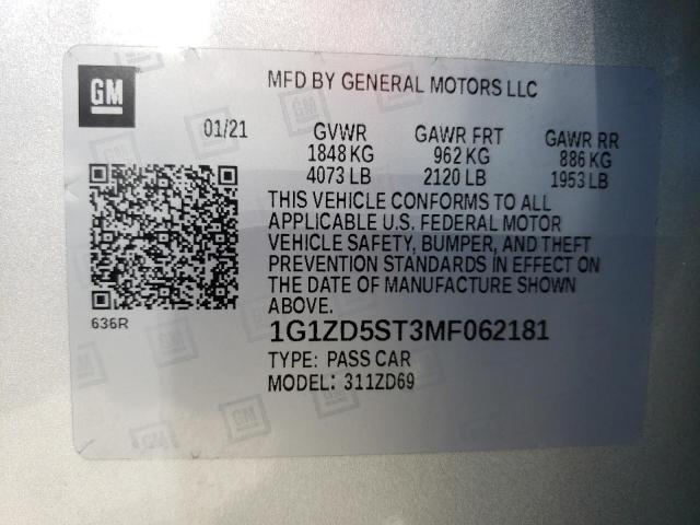 Photo 10 from auction – 2021 CHEVROLET MALIBU LT with VIN 1G1ZD5ST3MF062181