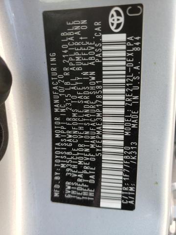 Photo 10 from auction – 2021 TOYOTA COROLLA LE with VIN 5YFEPMAE3MP178581