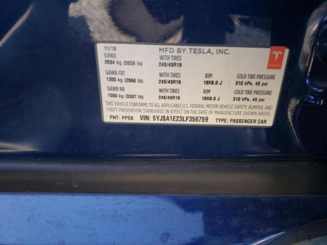 Photo 10 from auction – 2020 TESLA MODEL S with VIN 5YJSA1E23LF356759