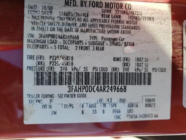 Photo 10 from auction – 2010 FORD FUSION SPO with VIN 3FAHP0DC4AR249668