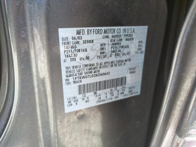 Photo 10 from auction – 2003 FORD F150 SUPER with VIN 1FTRW07L03KD60643