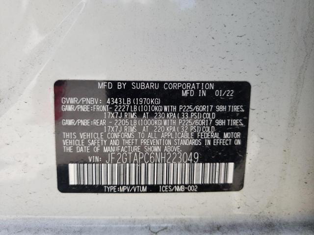 Photo 10 from auction – 2022 SUBARU CROSSTREK with VIN JF2GTAPC6NH223049