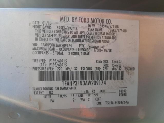 Photo 10 from auction – 2010 FORD FOCUS SE with VIN 1FAHP3FN3AW209174