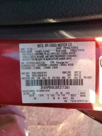Photo 10 from auction – 2011 FORD FUSION with VIN 3FAHP0HA5BR211361