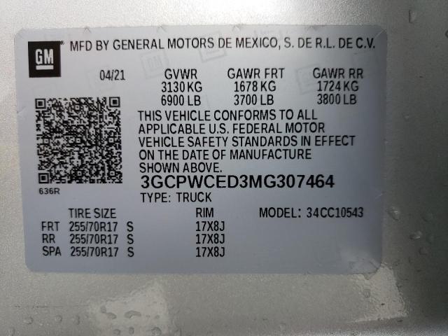 Photo 10 from auction – 2021 CHEVROLET SILVERADO with VIN 3GCPWCED3MG307464