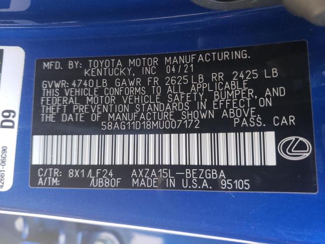Photo 10 from auction – 2021 LEXUS ES 250 BAS with VIN 58AG11D18MU007172