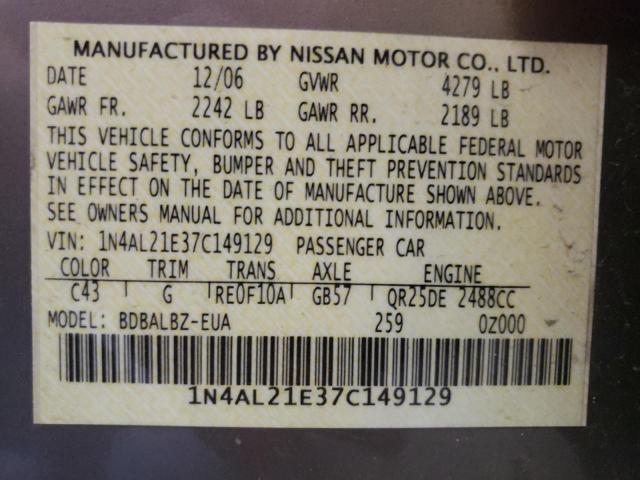 Photo 10 from auction – 2007 NISSAN ALTIMA 2.5 with VIN 1N4AL21E37C149129