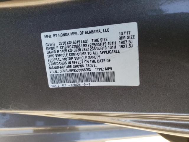Photo 10 from auction – 2018 HONDA ODYSSEY EL with VIN 5FNRL6H95JB055003