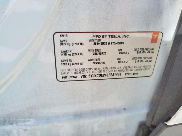 Photo 10 from auction – 2020 TESLA MODEL X with VIN 5YJXCDE24LF241444