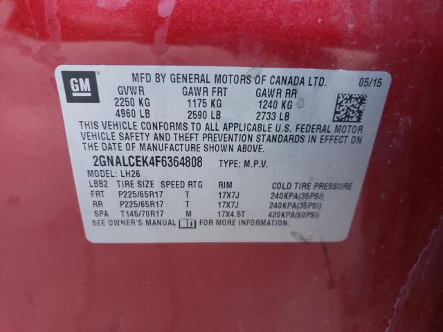 Photo 10 from auction – 2015 CHEVROLET EQUINOX LT with VIN 2GNALCEK4F6364808