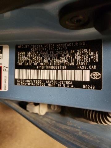 Photo 10 from auction – 2013 TOYOTA CAMRY L with VIN 4T1BF1FK6DU691194