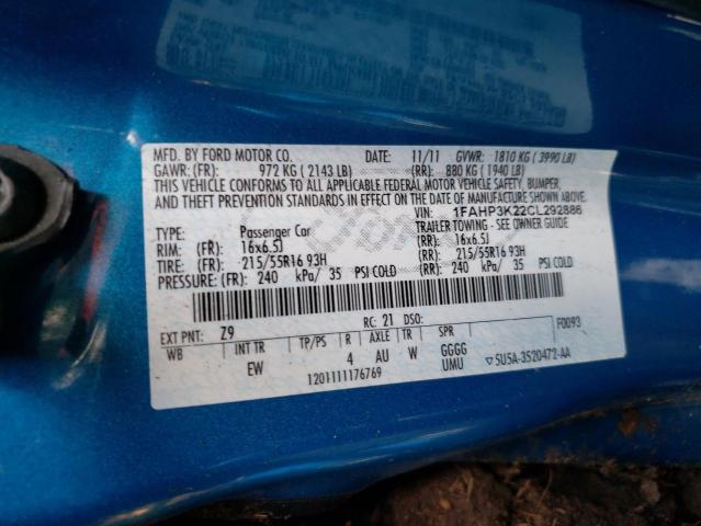 Photo 10 from auction – 2012 FORD FOCUS SE with VIN 1FAHP3K22CL292886