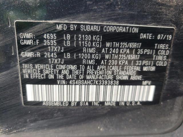 Photo 10 from auction – 2019 SUBARU OUTBACK 2. with VIN 4S4BSAHC7K3393838