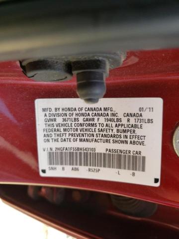 Photo 10 from auction – 2011 HONDA CIVIC LX with VIN 2HGFA1F55BH543103