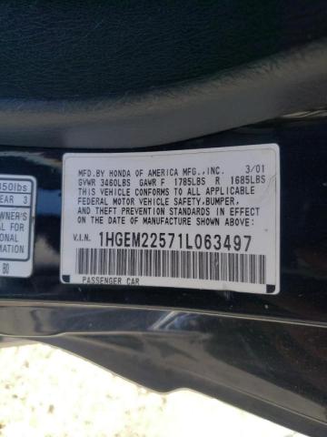 Photo 10 from auction – 2001 HONDA CIVIC LX with VIN 1HGEM22571L063497