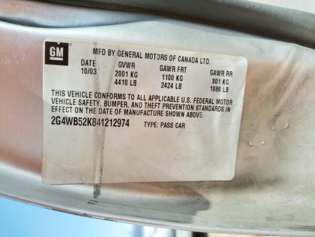 Photo 10 from auction – 2004 BUICK REGAL LS with VIN 2G4WB52K841212974
