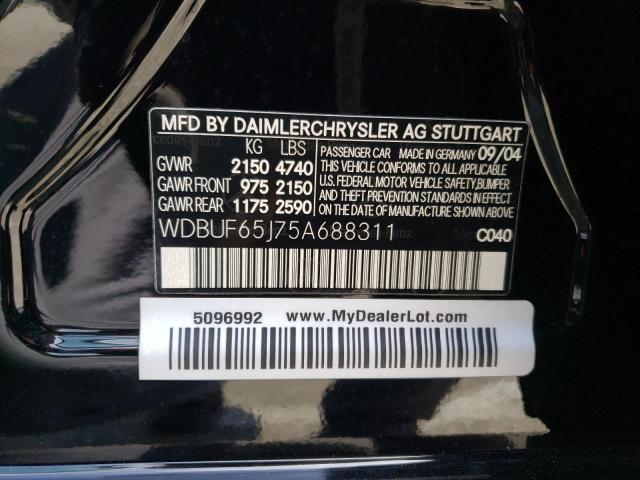 Photo 10 from auction – 2005 MERCEDES-BENZ E 320 with VIN WDBUF65J75A688311